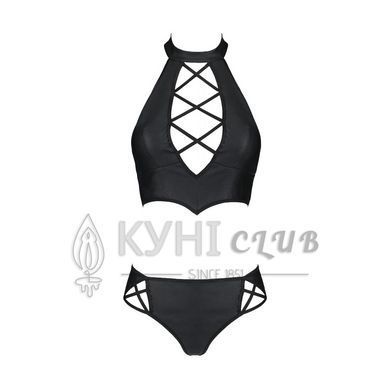 Комплект з екошкіри Passion NANCY BIKINI 6XL/7XL black, бра та трусики з імітацією шнурівки 105024 фото