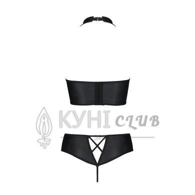 Комплект з екошкіри Passion NANCY BIKINI 6XL/7XL black, бра та трусики з імітацією шнурівки 105024 фото
