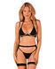 Комплект белья Obsessive Selinne 3-pcs set XL/2XL Black, бюстгальтер, стринги пояс для чулок 106671 фото 1