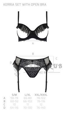 Комплект Passion KERRIA SET WITH OPEN BRA black, L/XL, бюстгальтер с открытой чашкой, стринги, пояс для чулок 108516 фото