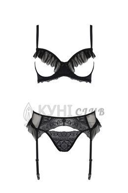 Комплект Passion KERRIA SET WITH OPEN BRA black, L/XL, бюстгальтер с открытой чашкой, стринги, пояс для чулок 108516 фото