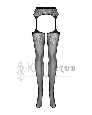Сетчатые чулки-стокинги с цветочным рисунком Obsessive Garter stockings S207 XL/XXL, черные, имитаци 105251 фото