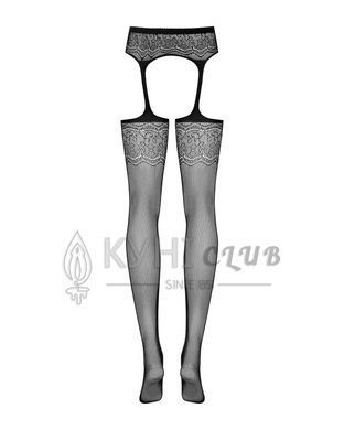 Сетчатые чулки-стокинги с цветочным рисунком Obsessive Garter stockings S207 XL/XXL, черные, имитаци 105251 фото