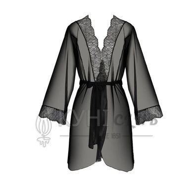 Пеньюар Passion AMBERLY PEIGNOIR 4XL/5XL, black, ажурні декольте та манжети, широкі рукави 104965 фото
