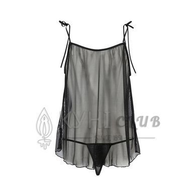 Сорочка прозора бебі дол Passion MELANIA CHEMISE L/XL, black, трусики, на тонких бретелях 109132 фото