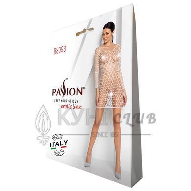 Бодистокинг-платье с глубоким воротом Passion BS093 white, длинные рукава 104359 фото