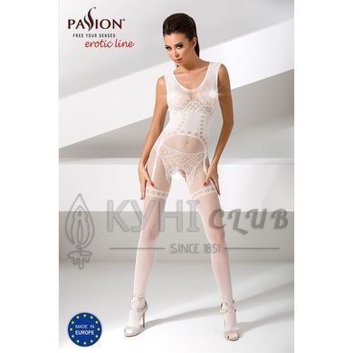 Бодістокінг Passion BS052 white, комбінезон, імітація корсета з підтяжками, панчох і трусиків 109428 фото