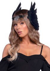Пов&rsquo;язка на голову з крилами Leg Avenue Feather headband Black, пір&rsquo;я та натуральна шкіра 105918 фото