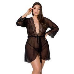 Пеньюар Passion AMBERLY PEIGNOIR 6XL/7XL, black, ажурні декольте та манжети, широкі рукави 104966 фото