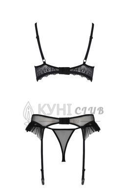 Комплект Passion KERRIA SET WITH OPEN BRA black, S/M, бюстгальтер з відкритою чашкою, стрінги, пояс 108517 фото