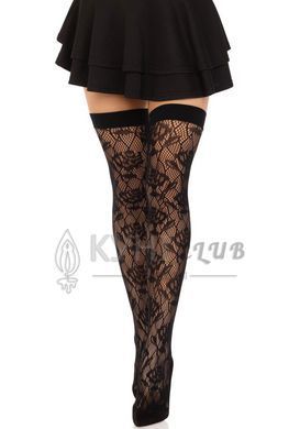 Чулки Leg Avenue Wild rose net thigh highs, One Size, черные, широкая резинка, рисунок-розы 110075 фото