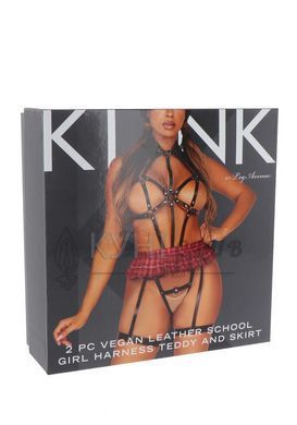 BDSM-костюм учениці Leg Avenue Harness teddy & skirt M Black, портупея, мініспідниця, екошкіра 106556 фото