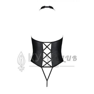 Боді з екошкіри Passion NANCY BODY 4XL/5XL black, з імітацією шнурівки та відкритим доступом 105025 фото