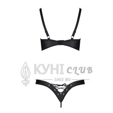 Комплект з екошкіри Passion CELINE BIKINI L/XL black, відкритий бра зі стрічками, стрінги 104362 фото