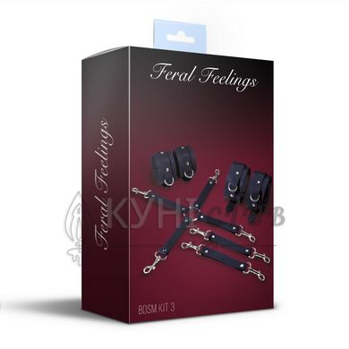 Набор для БДСМ 3 в 1 Feral Feelings BDSM Kit 3 Black, black, наручники, поножи, крестовина 106245 фото