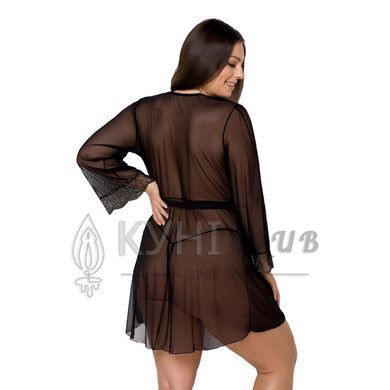 Пеньюар Passion AMBERLY PEIGNOIR 6XL/7XL, black, ажурні декольте та манжети, широкі рукави 104966 фото