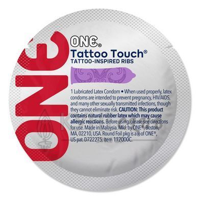 Набор презервативов ONE Tattoo Touch, 100 шт, с рельефом в виде тату, 3 разновидности, упаковка-тубус 109802 фото
