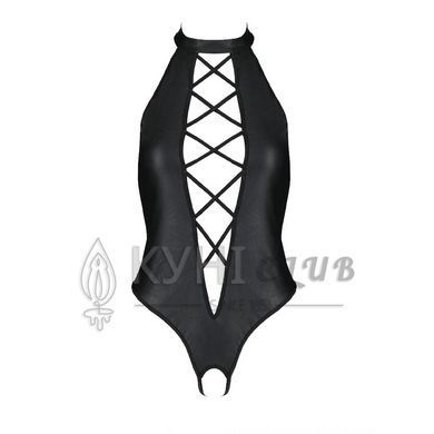 Боді з екошкіри Passion NANCY BODY 4XL/5XL black, з імітацією шнурівки та відкритим доступом 105025 фото