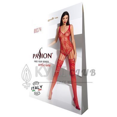 Ажурний бодістокінг з імітацією панчіх Passion BS074 red 102140 фото
