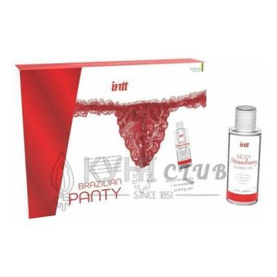 Набір Intt BRAZILIAN PANTY RED: трусики на резинці S-XL з перлинним кільцем + полунична змазка 105102 фото