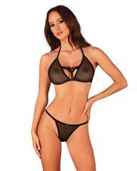 Напівпрозорий комплект Obsessive Celia Noir 2-pcs set M/L, бюстгальтер, стрінги 105841 фото