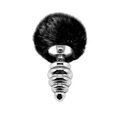 Металева анальна пробка Кролячий хвостик Alive Fluffy Twist Plug L Black, діаметр 3,8 см 104290 фото
