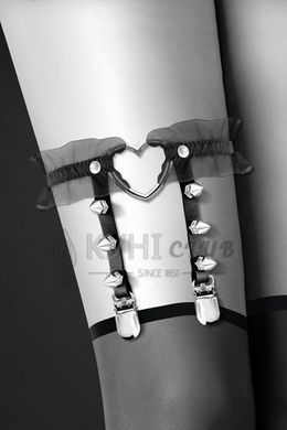 Гартер на ногу Bijoux Pour Toi - WITH HEART AND SPIKES Black, сексуальна підв'язка з сердечком 100921 фото