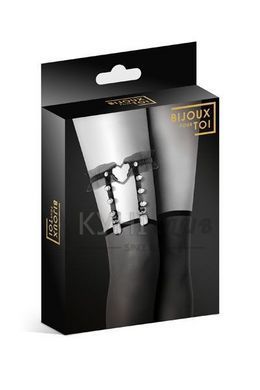 Гартер на ногу Bijoux Pour Toi - WITH HEART AND SPIKES Black, сексуальна підв'язка з сердечком 100921 фото