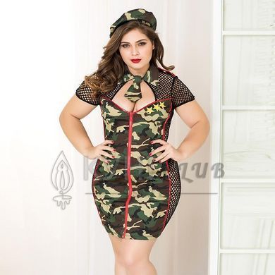 Еротичний костюм JSY &laquo;Армійська красуня&raquo; Plus Size, military, сукня, краватка, берет, стрінги 106407 фото