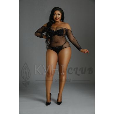 Сітчасте боді зі стразами Moonlight Plus Model 09 XL-XXXL Black, відкриті плечі 106163 фото