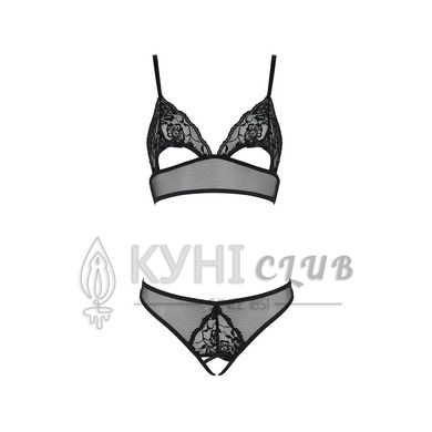 Комплект: браллет с ажурным лифом и открытыми трусиками Christa Set with Open Bra black L/XL — Passi 103657 фото