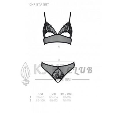 Комплект: браллет с ажурным лифом и открытыми трусиками Christa Set with Open Bra black L/XL — Passi 103657 фото