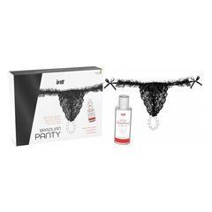 Набір Intt BRAZILIAN PANTY BLACK: трусики на резинці S-XL з перлинним кільцем + полунична змазка 105103 фото