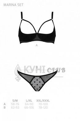 Еротичний комплект Passion MARINA SET WITH OPEN BRA, S/M, black, відкриті чашки 107743 фото