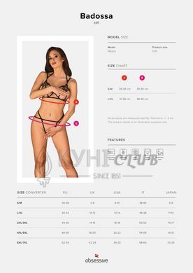 Эротический комплект из стреп Obsessive Badossa 2-pcs set L/XL, черный, с доступом, бюстгальтер, стр 105202 фото
