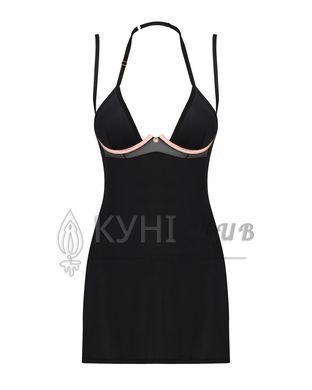 Сорочка Obsessive Selinne chemise & thong XL/2XL Black, стринги, двойные бретели 106674 фото