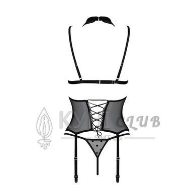 Корсет з відкритими грудьми Passion DOMINICA CORSET XXL/XXXL black, пажі для панчіх, стрінги 106305 фото