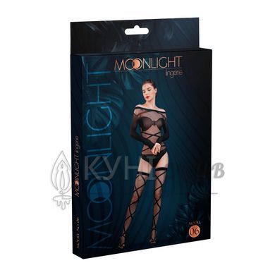 Комплект: боди и чулки Moonlight Model 06 Black, длинные рукава, рисунок в виде лифа, силуэтный рису 104317 фото