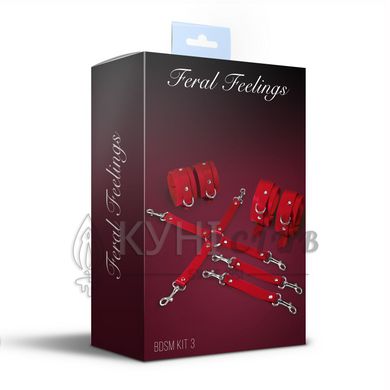 Набір для БДСМ 3 в 1 Feral Feelings BDSM Kit 3 Red, red, наручники, поножі, хрестовина 106246 фото