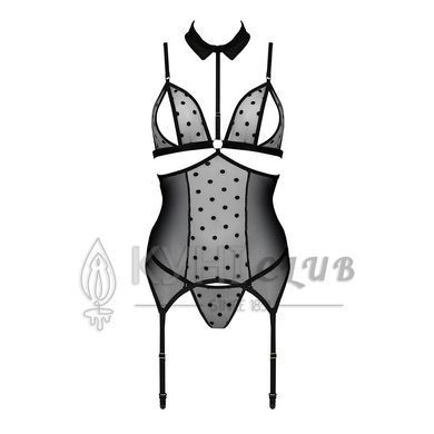 Корсет з відкритими грудьми Passion DOMINICA CORSET XXL/XXXL black, пажі для панчіх, стрінги 106305 фото