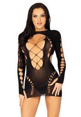 Безшовна мінісукня Leg Avenue Long sleeve cut out mini dress One size Black 106558 фото