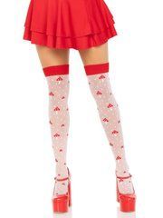 Чулки Leg Avenue Polka Dot Mushroom Thigh Highs, One Size, бело-красные, на резинке, рисунок &mdash; грибы 110077 фото