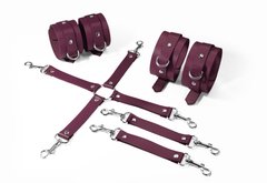 Набор для БДСМ 3 в 1 Feral Feelings BDSM Kit 3 Burgundy, burgundy, наручники, поножи, крестовина 106247 фото