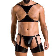 Комплект еротичної чоловічої білизни Passion 047 SET JOHN XXL/XXXL Black, труси, портупея 105591 фото