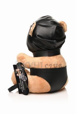Плюшевый медвежонок HOODED Teddy Bear БДСМ в кожаном капюшоне с поводком, 23x16x12 см 107833 фото