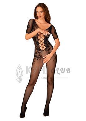 Сітчастий бодістокінг з квітковим малюнком Obsessive Bodystocking F238 S/M/L, black, з доступом, імі 105669 фото