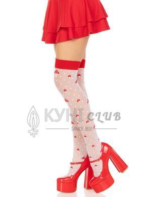Панчохи Leg Avenue Polka Dot Mushroom Thigh Highs, One Size, біло-червоні, на резинці, малюнок &mdash; гри 110077 фото