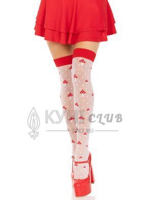 Панчохи Leg Avenue Polka Dot Mushroom Thigh Highs, One Size, біло-червоні, на резинці, малюнок &mdash; гри 110077 фото