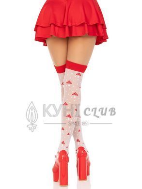 Панчохи Leg Avenue Polka Dot Mushroom Thigh Highs, One Size, біло-червоні, на резинці, малюнок &mdash; гри 110077 фото