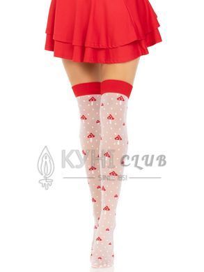 Панчохи Leg Avenue Polka Dot Mushroom Thigh Highs, One Size, біло-червоні, на резинці, малюнок &mdash; гри 110077 фото